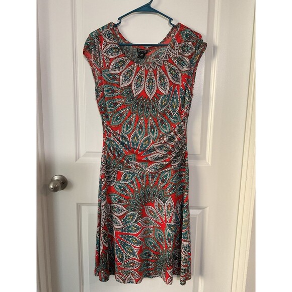 Women’s Dress Enfocus Petite 10P Red Paisley Multicolor Floral Boho Summer Work - Picture 1 of 9